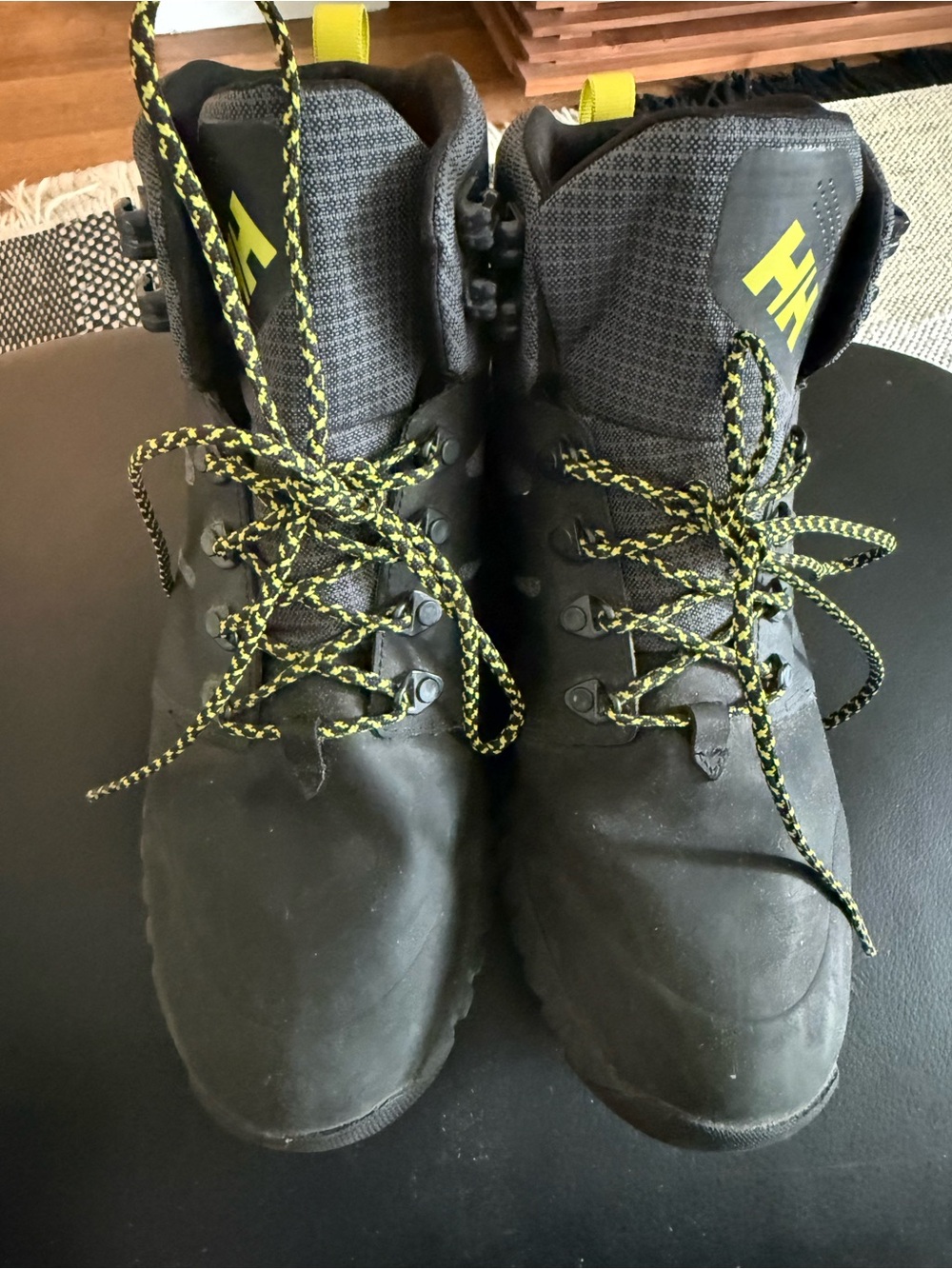 Helly Hansen Mens Black and Yellow Lace-Up Waterproof Boots
